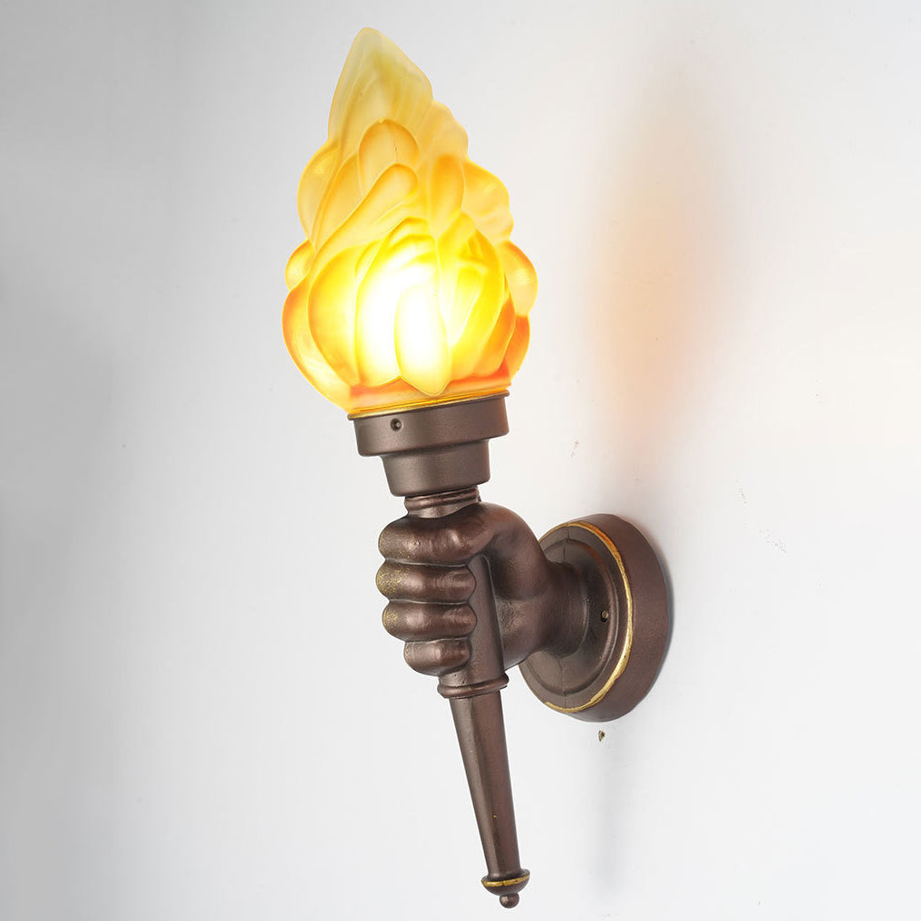 Traditionelle Vintage Torchbearer Form Glas Aluminium 1-Licht Wandleuchte Lampe für Terrasse im Freien 