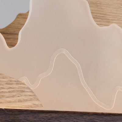 Traditionelle Chinesische Runde Berg Acryl Holz Panel Eisen LED Kronleuchter Für Wohnzimmer 