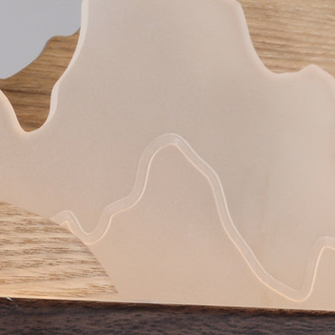Traditionelle Chinesische Runde Berg Acryl Holz Panel Eisen LED Kronleuchter Für Wohnzimmer 