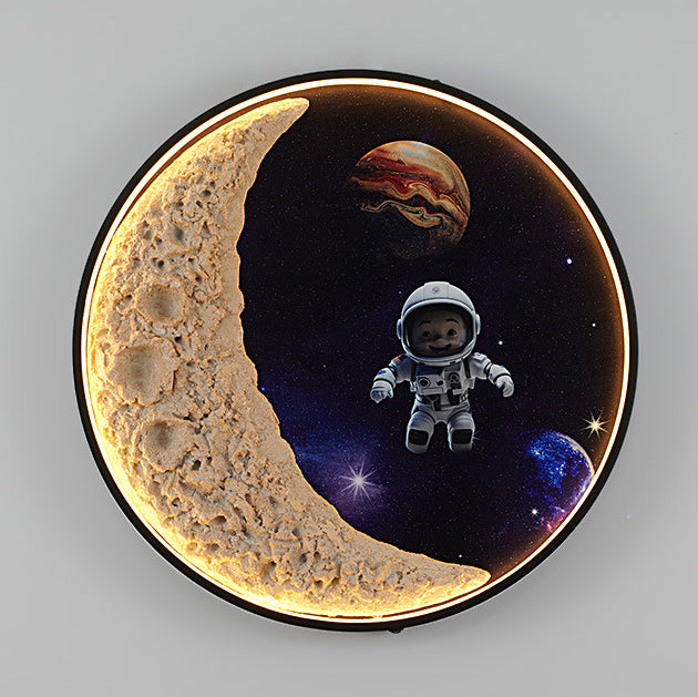 Lámpara de Aplique de Pared LED de Hardware de Aluminio de Resina Redonda Astronauta Estrella Art Deco Moderna para Patio Exterior 