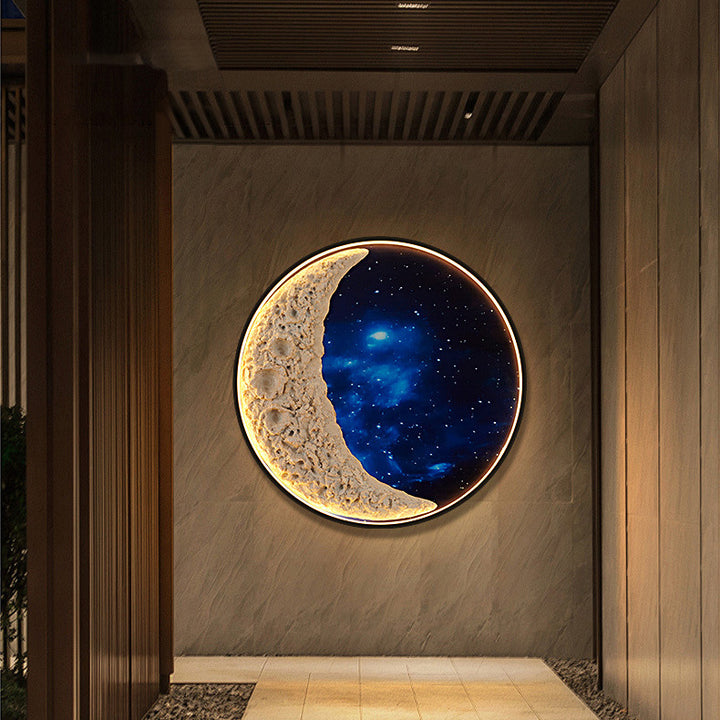 Lámpara de Aplique de Pared LED de Hardware de Aluminio de Resina Redonda Astronauta Estrella Art Deco Moderna para Patio Exterior 
