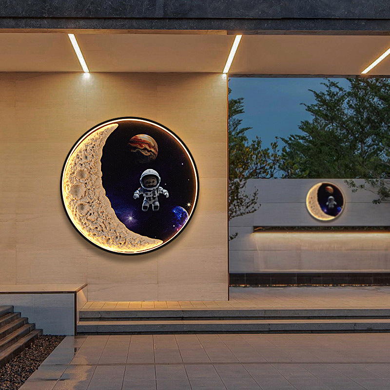 Lámpara de Aplique de Pared LED de Hardware de Aluminio de Resina Redonda Astronauta Estrella Art Deco Moderna para Patio Exterior 