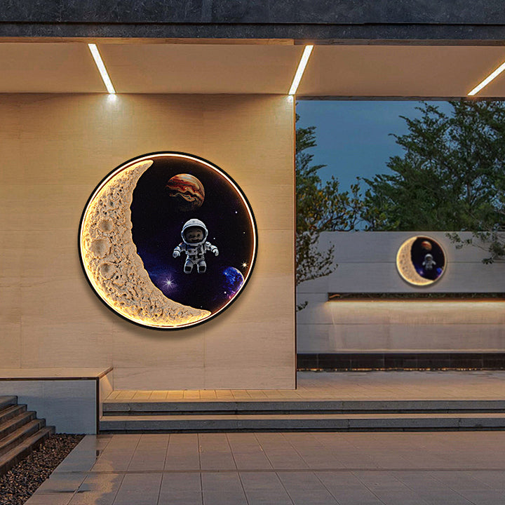 Lámpara de Aplique de Pared LED de Hardware de Aluminio de Resina Redonda Astronauta Estrella Art Deco Moderna para Patio Exterior 