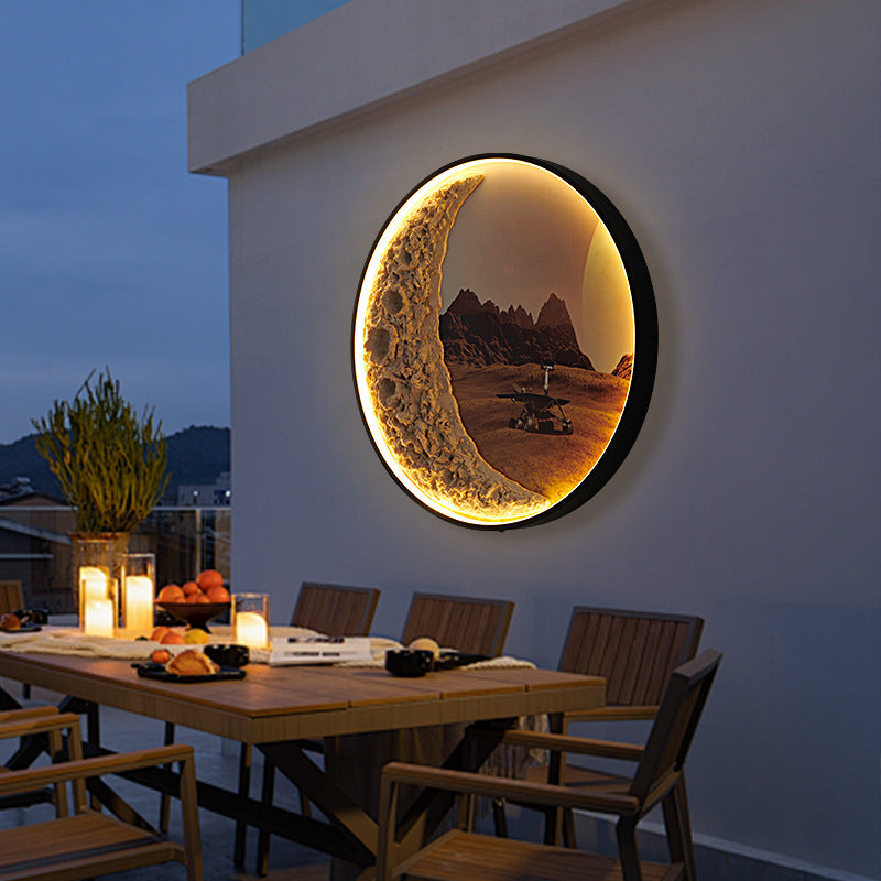 Lámpara de Aplique de Pared LED de Hardware de Aluminio de Resina Redonda Astronauta Estrella Art Deco Moderna para Patio Exterior 