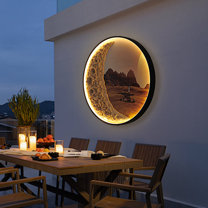 Lámpara de Aplique de Pared LED de Hardware de Aluminio de Resina Redonda Astronauta Estrella Art Deco Moderna para Patio Exterior 