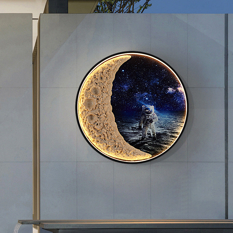 Lámpara de Aplique de Pared LED de Hardware de Aluminio de Resina Redonda Astronauta Estrella Art Deco Moderna para Patio Exterior 