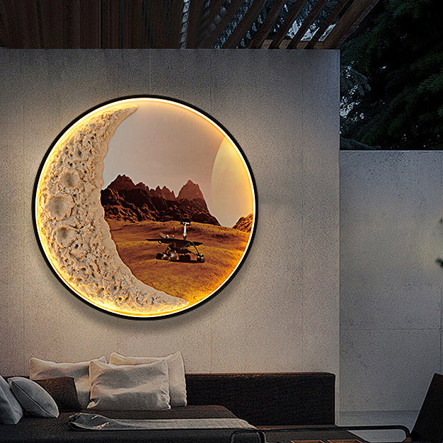Lámpara de Aplique de Pared LED de Hardware de Aluminio de Resina Redonda Astronauta Estrella Art Deco Moderna para Patio Exterior 