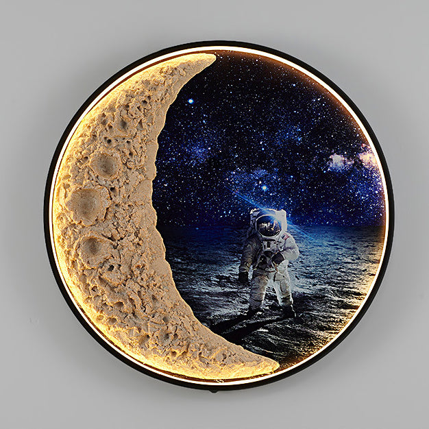 Lámpara de Aplique de Pared LED de Hardware de Aluminio de Resina Redonda Astronauta Estrella Art Deco Moderna para Patio Exterior 