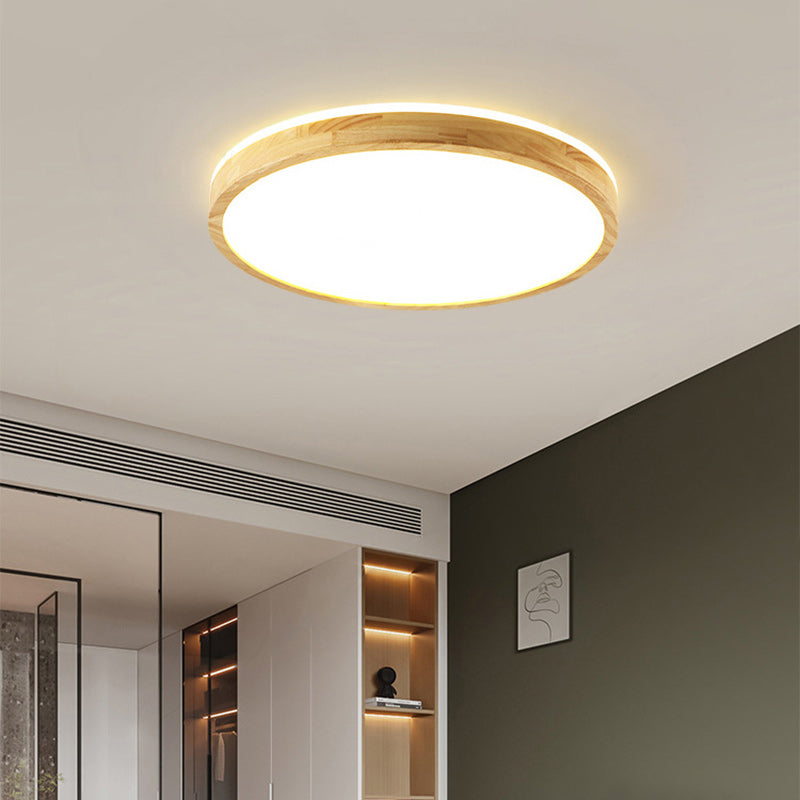 Plafonnier LED rond en bois massif acrylique traditionnel japonais pour chambre à coucher 