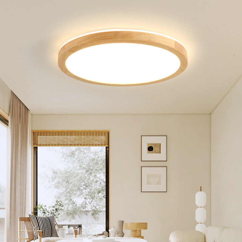 Plafonnier LED rond en bois massif acrylique traditionnel japonais pour chambre à coucher 