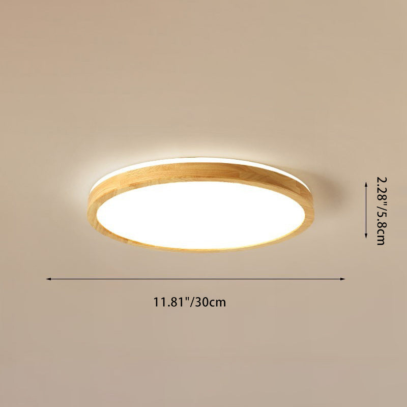 Plafonnier LED rond en bois massif acrylique traditionnel japonais pour chambre à coucher 