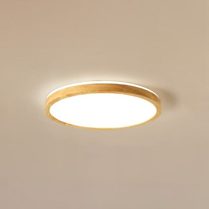 Plafonnier LED rond en bois massif acrylique traditionnel japonais pour chambre à coucher 