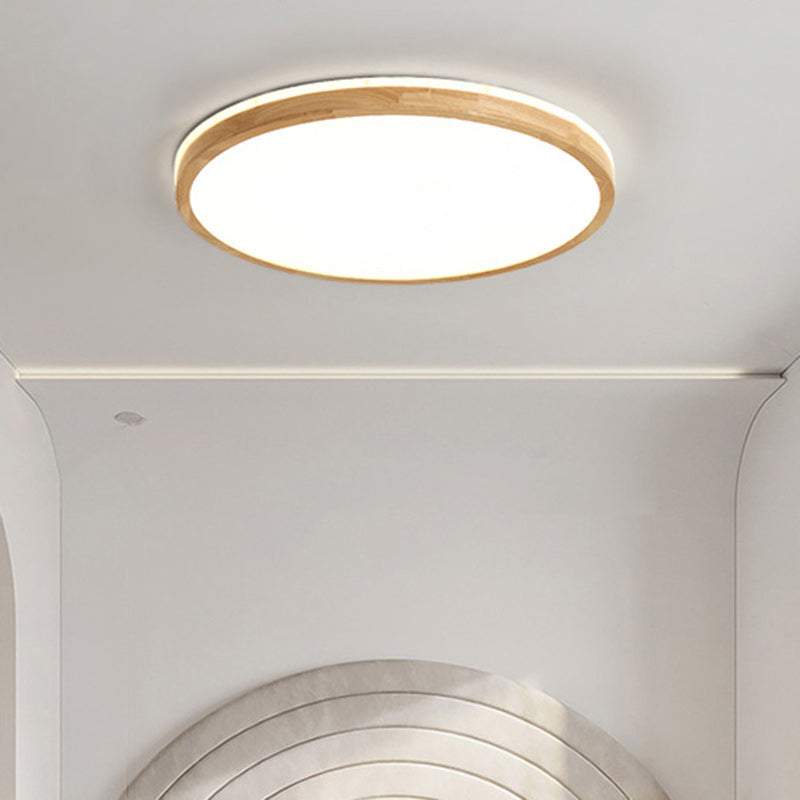 Plafonnier LED rond en bois massif acrylique traditionnel japonais pour chambre à coucher 