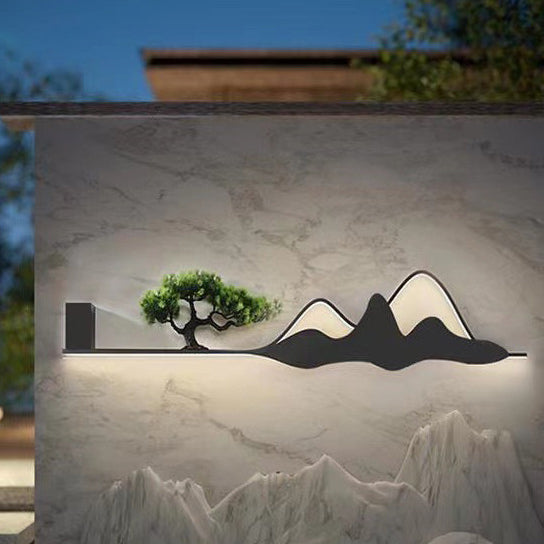 Applique murale LED en aluminium et silicone acrylique avec arbre de montagne chinois traditionnel pour patio extérieur 