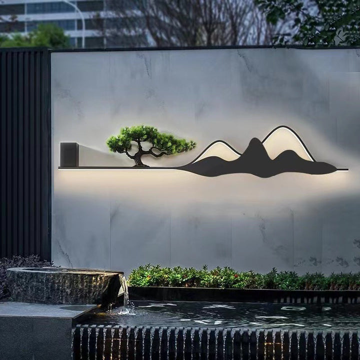 Applique murale LED en aluminium et silicone acrylique avec arbre de montagne chinois traditionnel pour patio extérieur 
