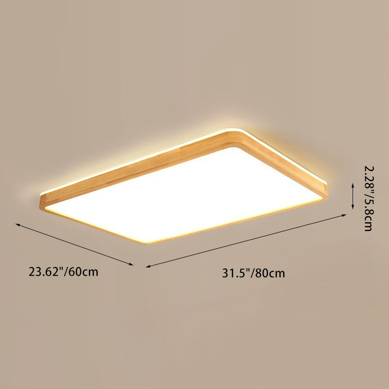 Plafonnier à LED en bois massif acrylique rectangulaire minimaliste moderne pour chambre 