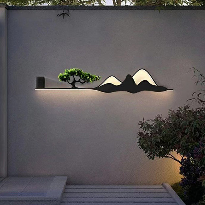مصباح حائط LED من الألومنيوم والسيليكون والأكريليك بتصميم شجرة جبلية تقليدية صينية للاستخدام الخارجي في الفناء 