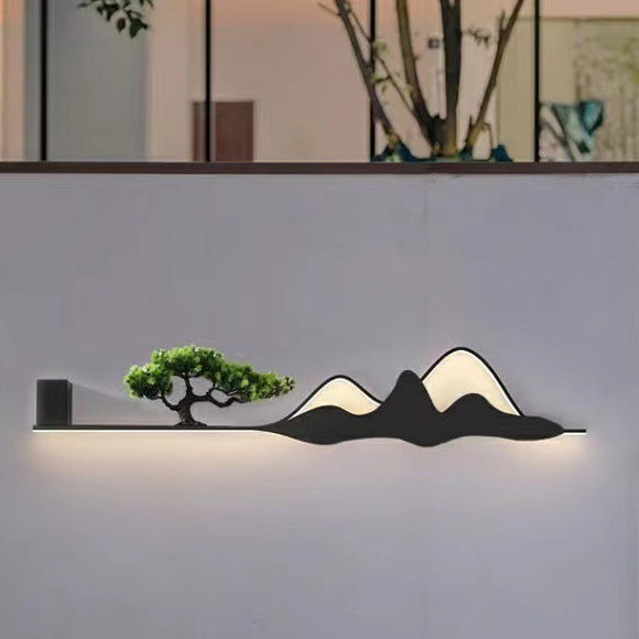 مصباح حائط LED من الألومنيوم والسيليكون والأكريليك بتصميم شجرة جبلية تقليدية صينية للاستخدام الخارجي في الفناء 