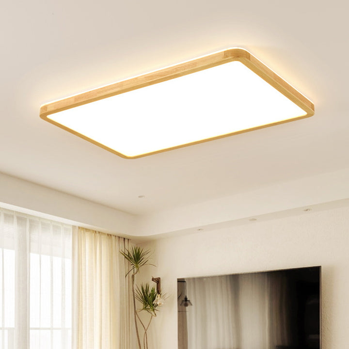 Luz de techo LED empotrada rectangular minimalista moderna de acrílico y madera maciza para dormitorio 