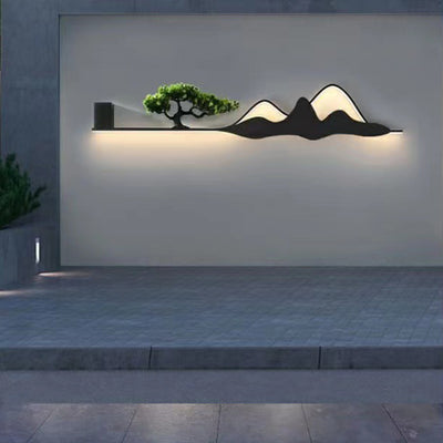 مصباح حائط LED من الألومنيوم والسيليكون والأكريليك بتصميم شجرة جبلية تقليدية صينية للاستخدام الخارجي في الفناء 