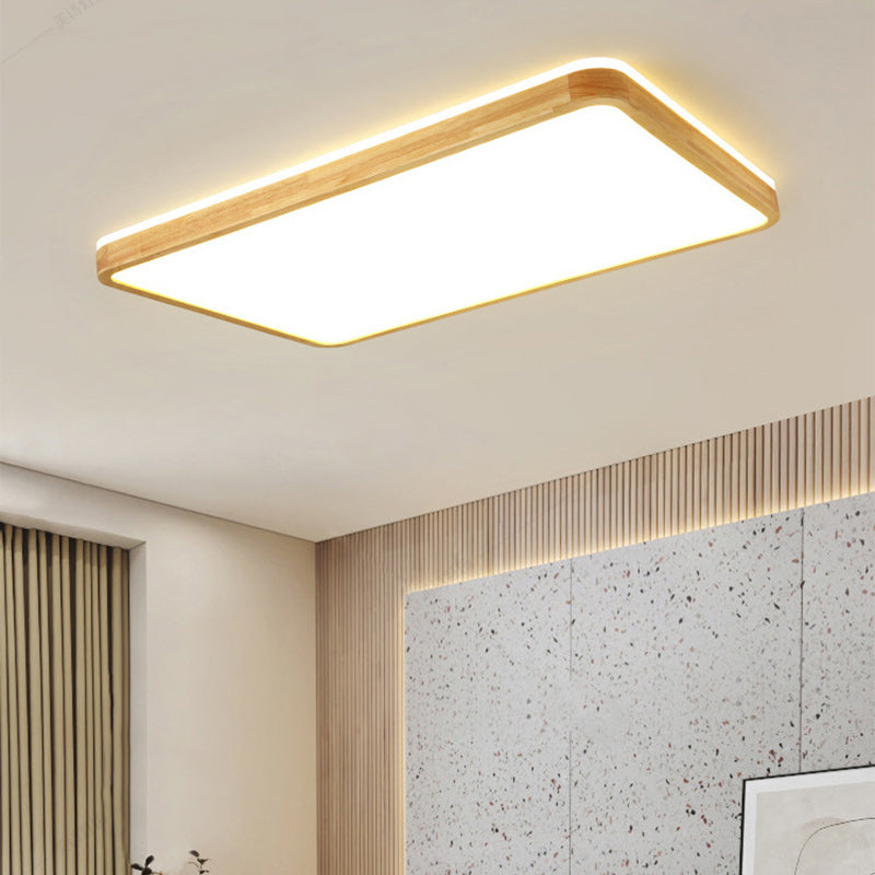 Luz de techo LED empotrada rectangular minimalista moderna de acrílico y madera maciza para dormitorio 