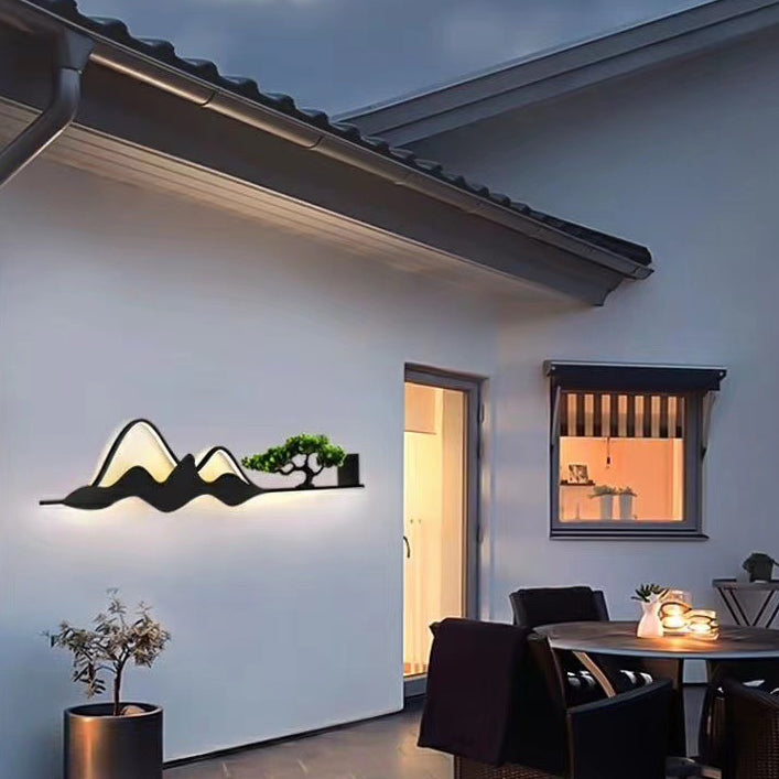 مصباح حائط LED من الألومنيوم والسيليكون والأكريليك بتصميم شجرة جبلية تقليدية صينية للاستخدام الخارجي في الفناء 
