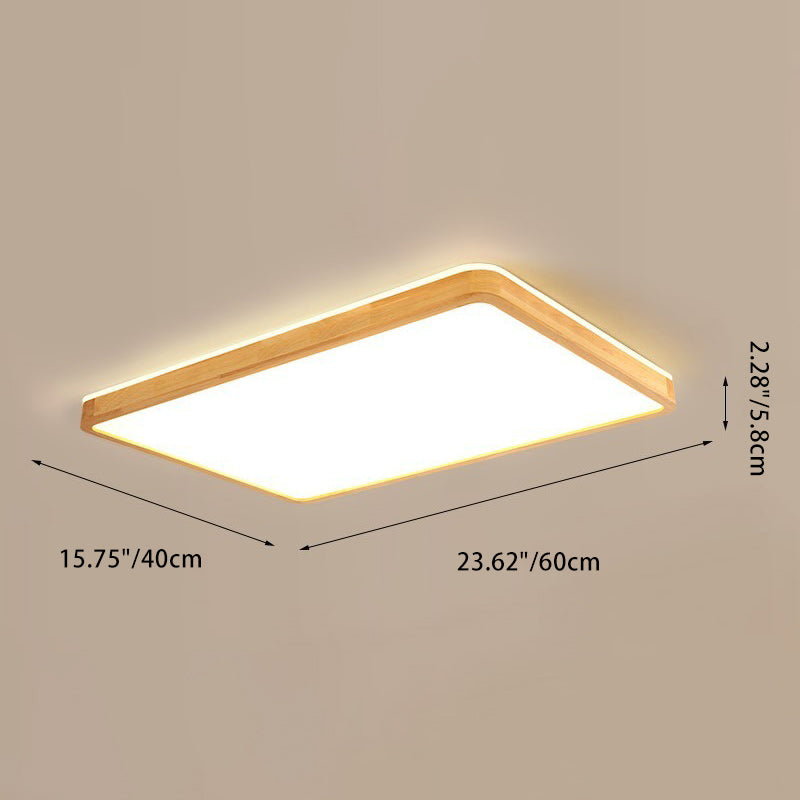 Plafonnier à LED en bois massif acrylique rectangulaire minimaliste moderne pour chambre 