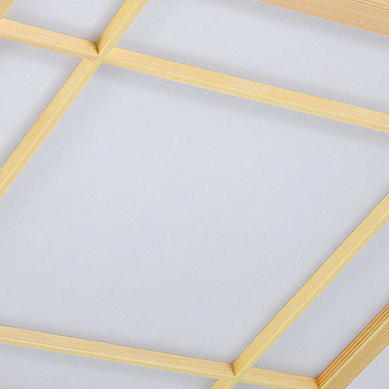 Traditionelle flächenbündige LED-Deckenleuchte aus Kiefernholz mit quadratischem Gitter und Pergament im japanischen Stil für das Wohnzimmer 