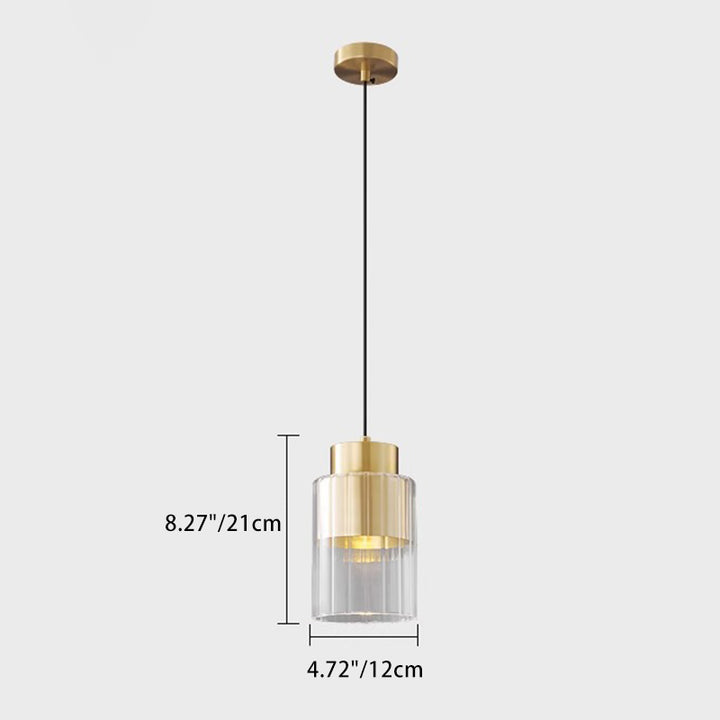 Modern Minimalist Cylinder Round Glass Copper 1-Light Pendant Light For Bedroom