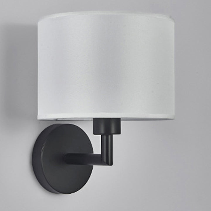 Contemporary Scandinavian Cylinder Round Fabric Iron 1-Light Wall Sconce Lamp For Living Room
