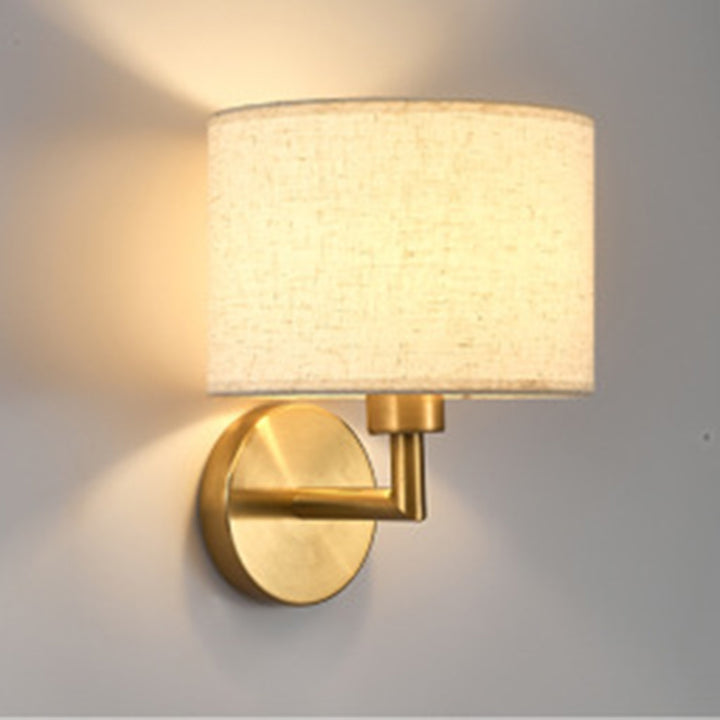 Contemporary Scandinavian Cylinder Round Fabric Iron 1-Light Wall Sconce Lamp For Living Room