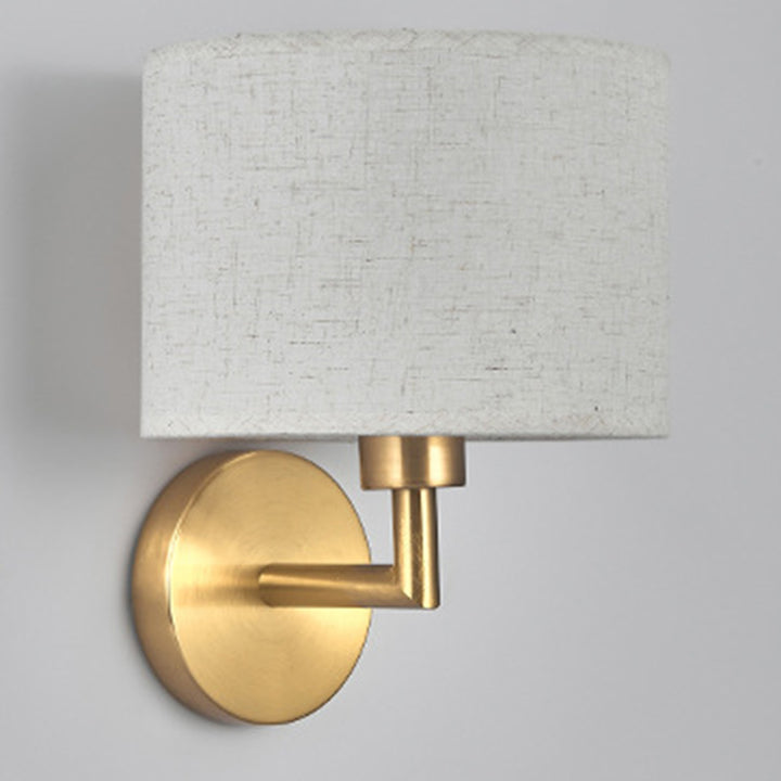 Contemporary Scandinavian Cylinder Round Fabric Iron 1-Light Wall Sconce Lamp For Living Room
