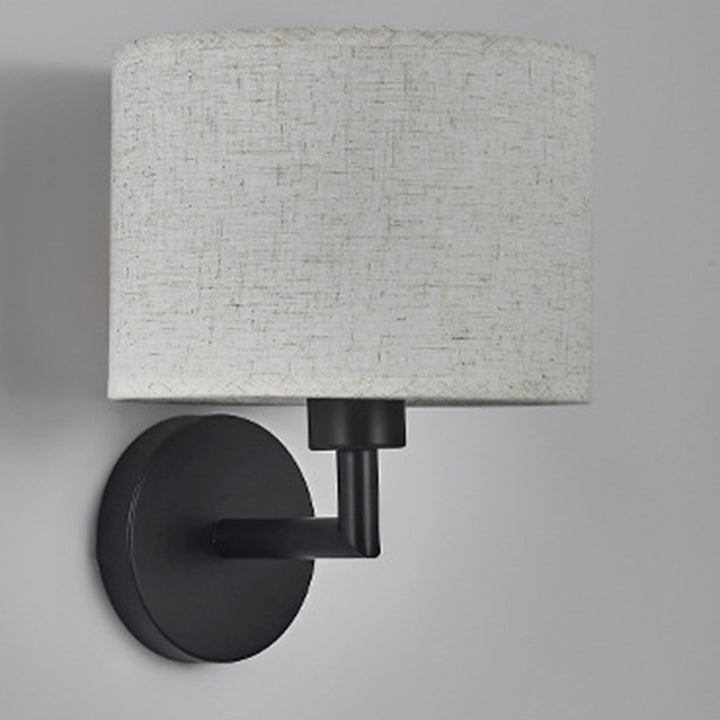 Contemporary Scandinavian Cylinder Round Fabric Iron 1-Light Wall Sconce Lamp For Living Room
