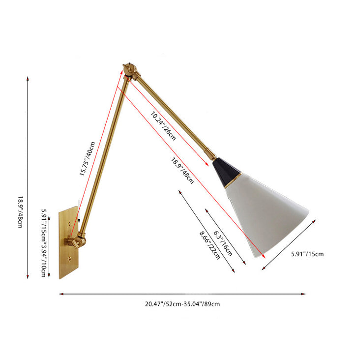 Traditional Vintage Foldable Rotating Cone Aluminum Brass 1-Light Wall Sconce Lamp For Living Room