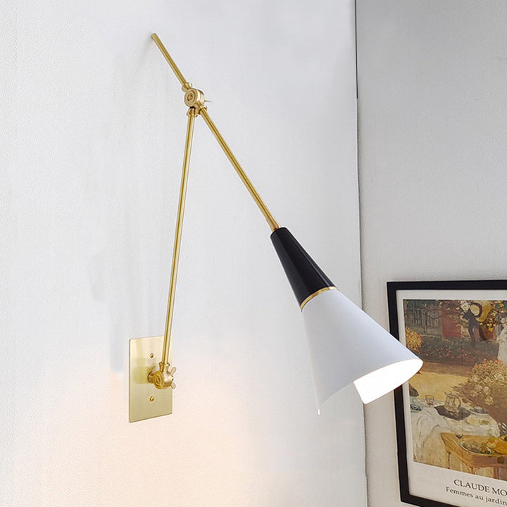 Traditional Vintage Foldable Rotating Cone Aluminum Brass 1-Light Wall Sconce Lamp For Living Room