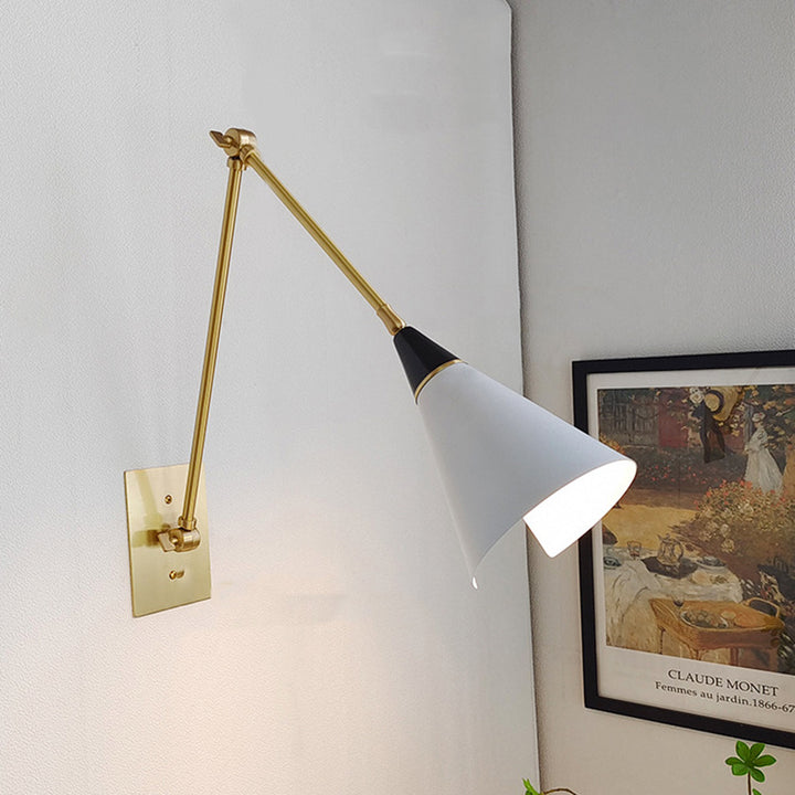 Traditional Vintage Foldable Rotating Cone Aluminum Brass 1-Light Wall Sconce Lamp For Living Room