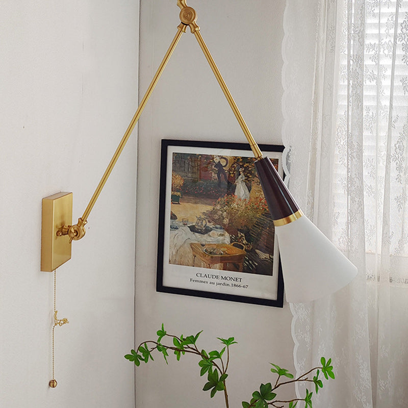 Traditional Vintage Foldable Rotating Cone Aluminum Brass 1-Light Wall Sconce Lamp For Living Room
