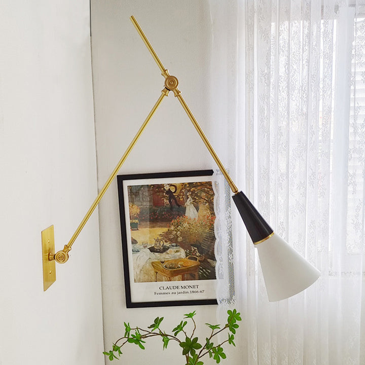Traditional Vintage Foldable Rotating Cone Aluminum Brass 1-Light Wall Sconce Lamp For Living Room