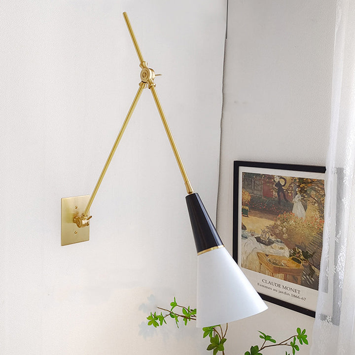Traditional Vintage Foldable Rotating Cone Aluminum Brass 1-Light Wall Sconce Lamp For Living Room