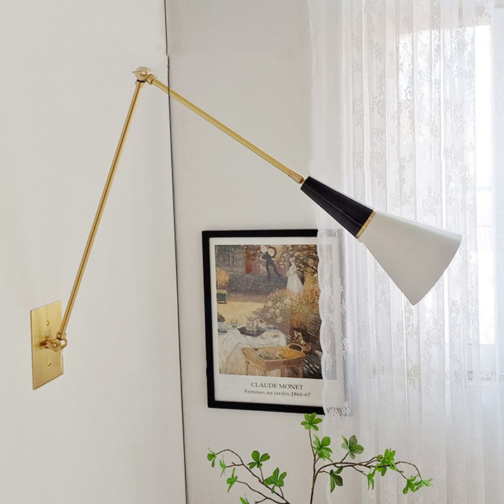 Traditional Vintage Foldable Rotating Cone Aluminum Brass 1-Light Wall Sconce Lamp For Living Room