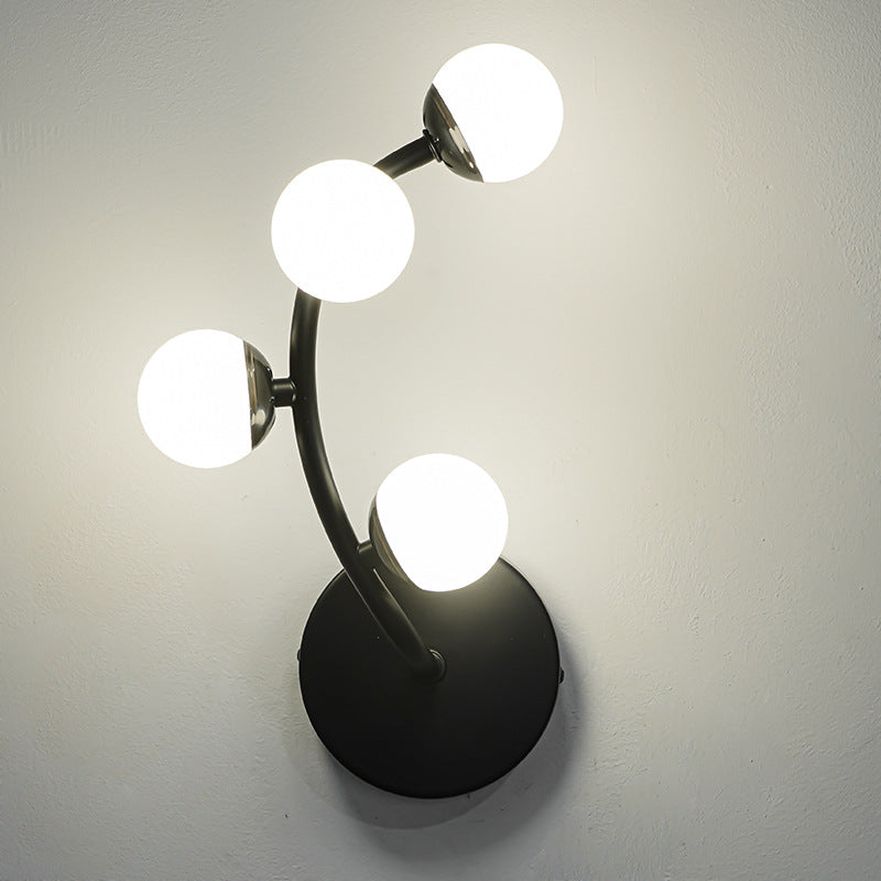 Lampe murale LED en forme de branche avec boule ronde petite et blanche, minimaliste et moderne, pour salon 
