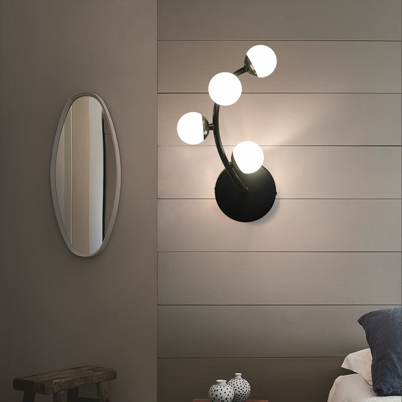 Lampe murale LED en forme de branche avec boule ronde petite et blanche, minimaliste et moderne, pour salon 