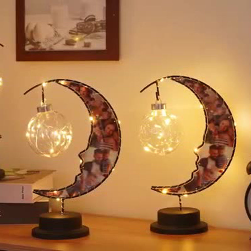 Modern Art Deco Moon Shape Pattern Glass Iron LED Table Lamp For Bedroom