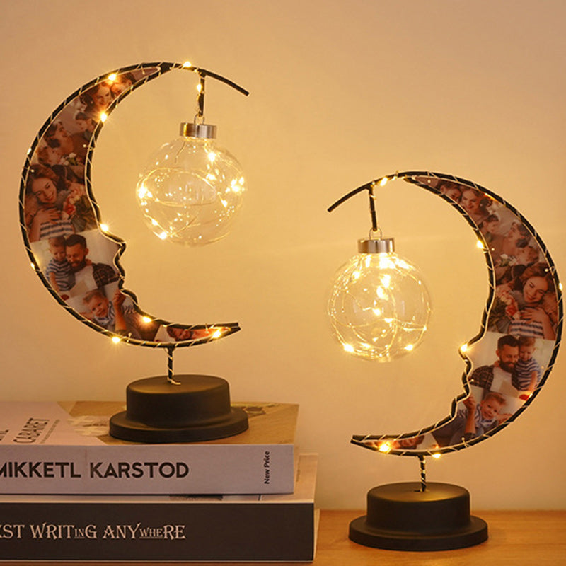 Modern Art Deco Moon Shape Pattern Glass Iron LED Table Lamp For Bedroom