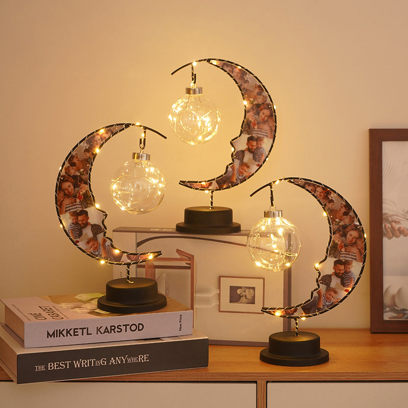 Modern Art Deco Moon Shape Pattern Glass Iron LED Table Lamp For Bedroom