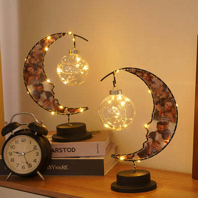 Modern Art Deco Moon Shape Pattern Glass Iron LED Table Lamp For Bedroom
