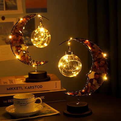 Modern Art Deco Moon Shape Pattern Glass Iron LED Table Lamp For Bedroom