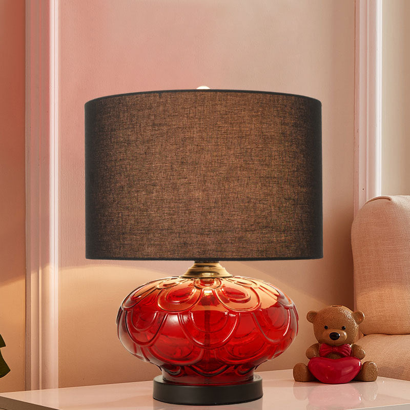Lámpara de mesa de 1 luz con curva de tela de rosa redonda minimalista moderna para sala de estar 