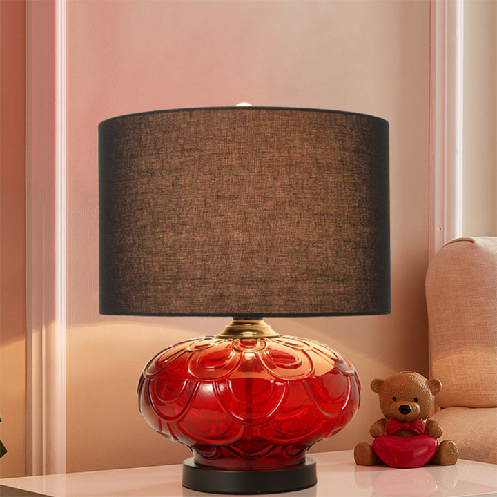 Lámpara de mesa de 1 luz con curva de tela de rosa redonda minimalista moderna para sala de estar 