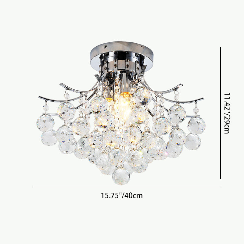 Lustre de plafond semi-encastré contemporain scandinave à trois lumières en cristal et fer pour salon 